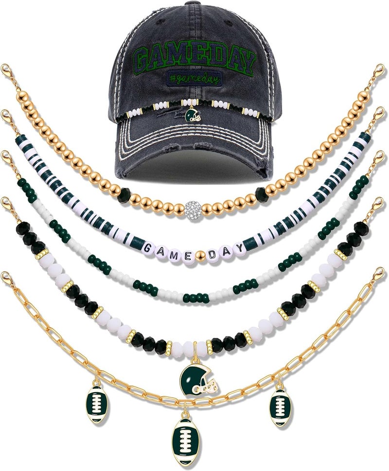 YAHPERN 5PCS Game Day Trucker Hat Chains Decorative Football Chains Baseball Cap Chains for Hat Bill Decoration Charms DIY Mesh - Image 1